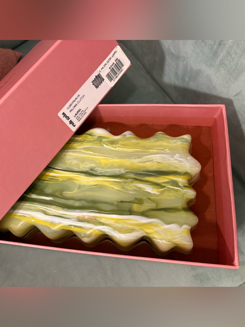 Cult Gaia Green & Yellow Wavy Paloma Clutch EUC